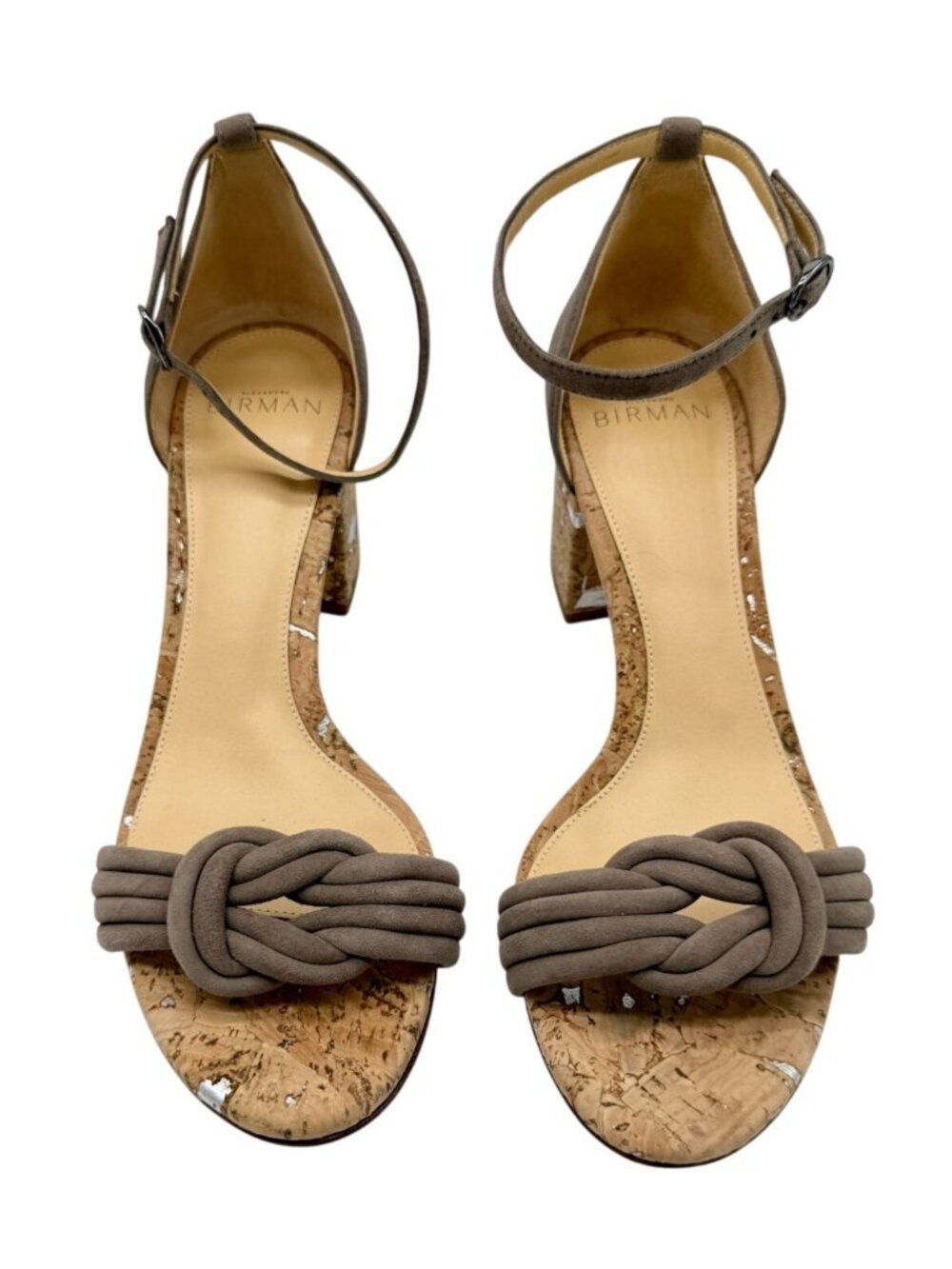 Alexandre Birman Vicky sandals Gray Taupe Cork metallic block heel - Size 37/ 7
